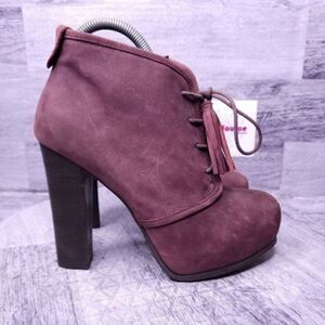Steve Madden Sashayy Leather Lace Up Platform Ankle Boot Burgundy Red Women's 9